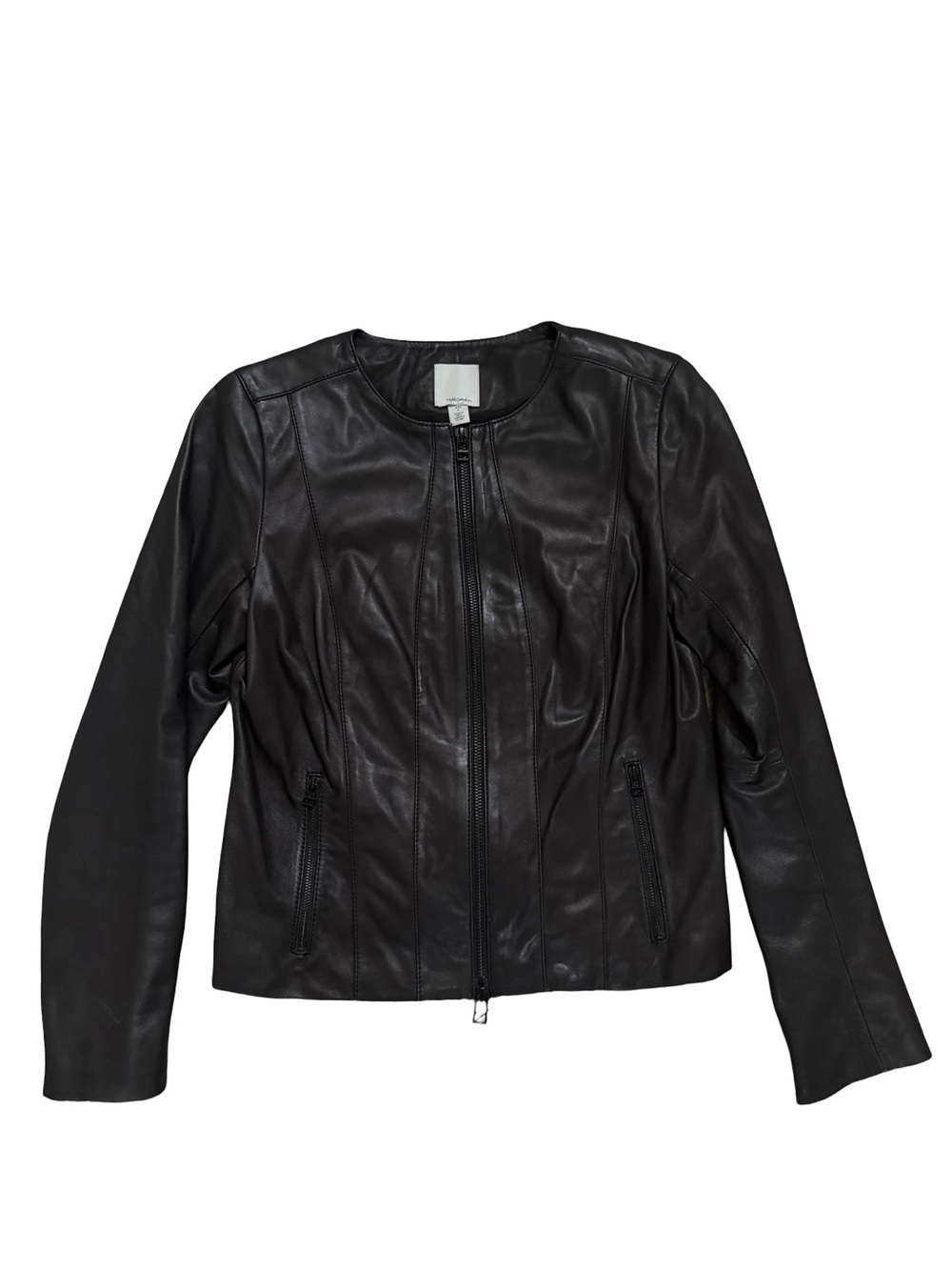 Halogen Black Leather Waist Jacket Buttery Soft Lightweight XXS Zip Up Fitted